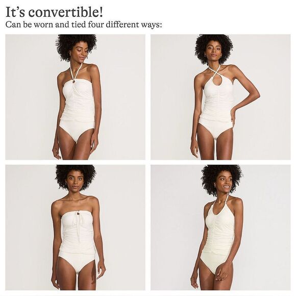 Land's End Ruched V Neck halter tankini swim top black wear four ways size 14 - Picture 2 of 5